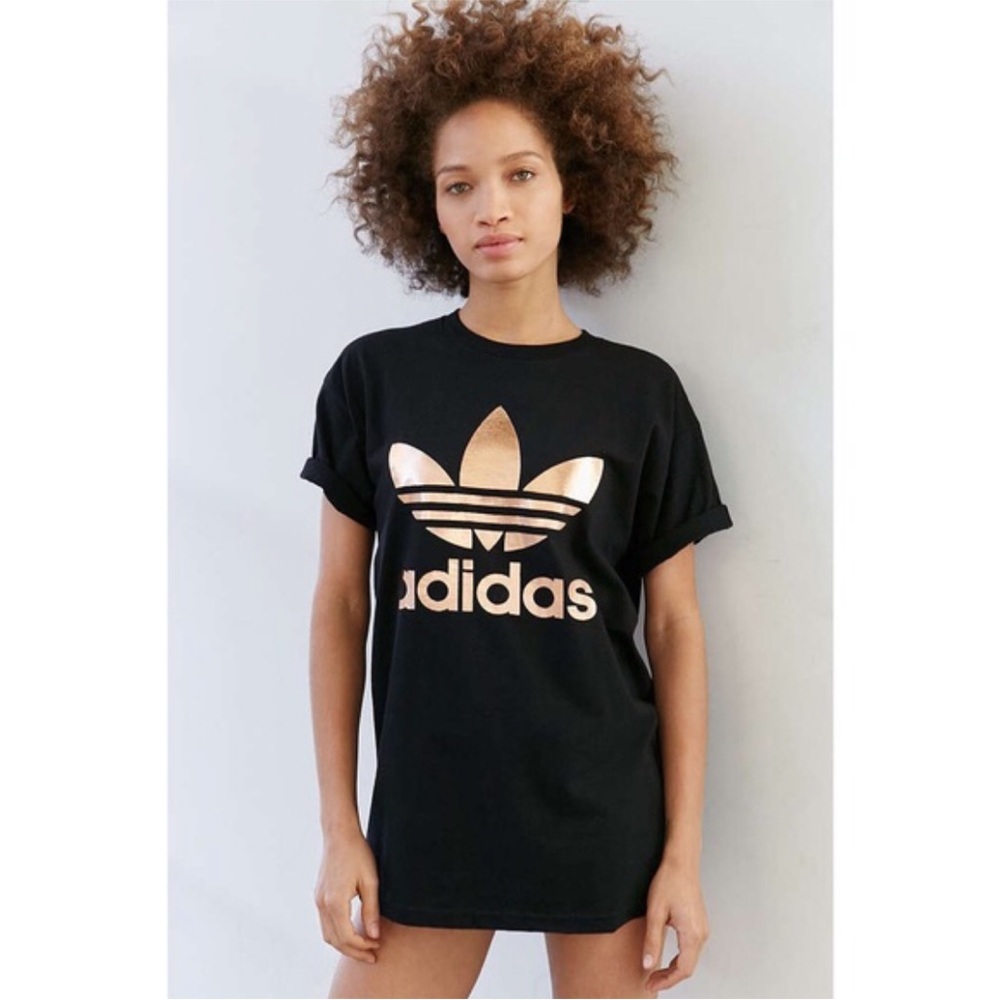 Adidas Rose Gold Double Logo Tee Shirt - Picture 1 of 5